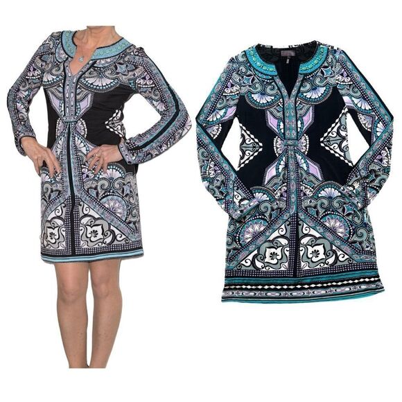 Hale Bob Embellished Bohemian Mosaic Print Dress Size Small - Picture 1 of 17